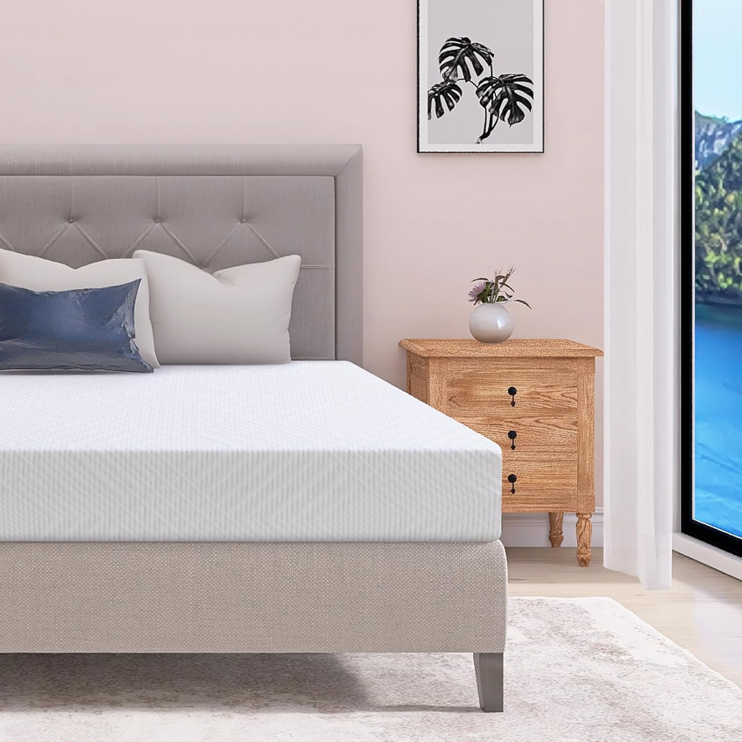 Full Size 10 Inch Cooling Green Tea Gel Medium Firm Memory Foam Mattress R194951