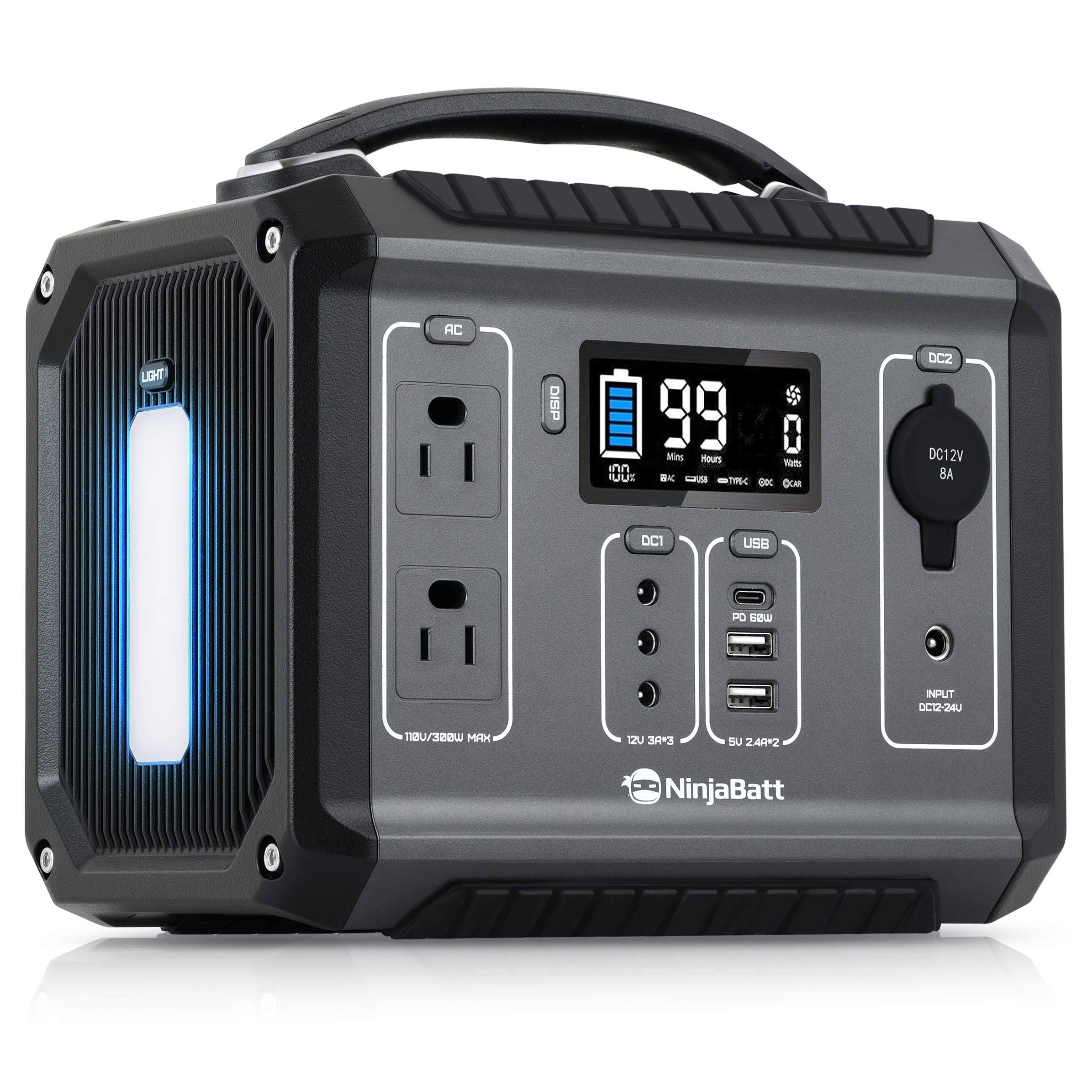 Portable Power Station 280Wh Lithium Battery 110V 300W Pure Sine Wave AC Outlets 60W PD 3.0 USB-C 2 USB B5229