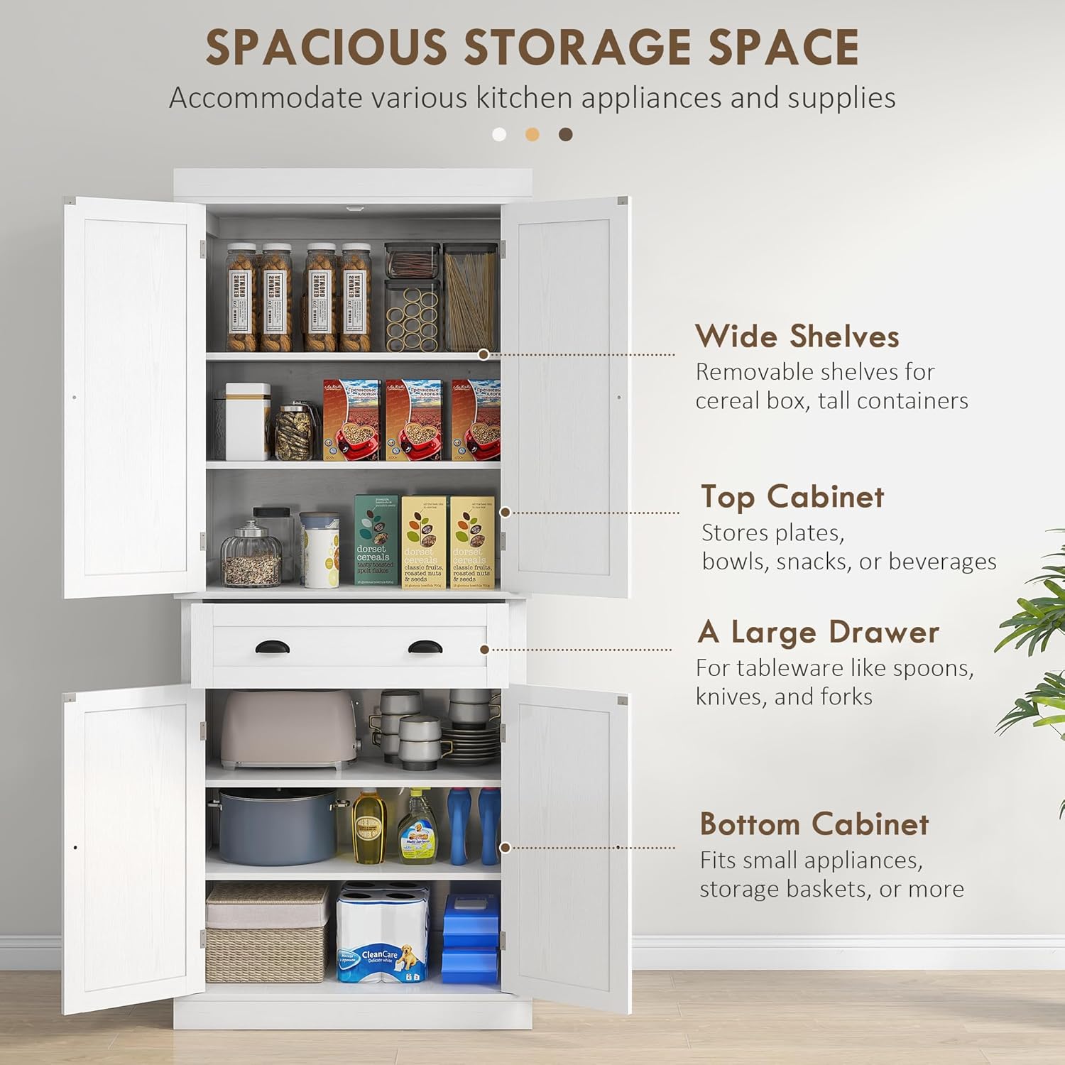 72.5" Height Kitchen Pantry Cabinet with 4 Doors, One Drawer, 3 Adjustable Shelves R262187