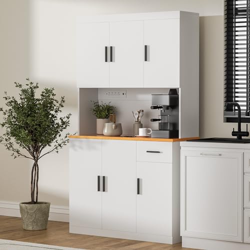 Black 71" Tall Kitchen Storage Cabinet with Power Outlet X93721