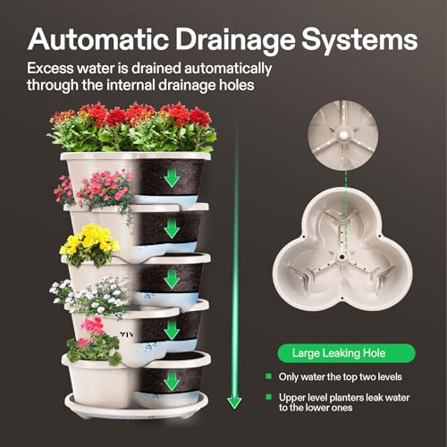 5 Tier Vertical Stackable Planter, Grey I13012