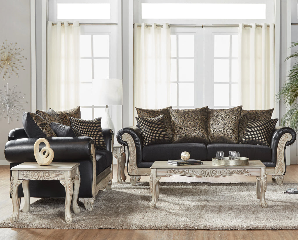 Wood Frame Faux Leather Sofa and Loveseat with 3-Piece Tables Set B853743