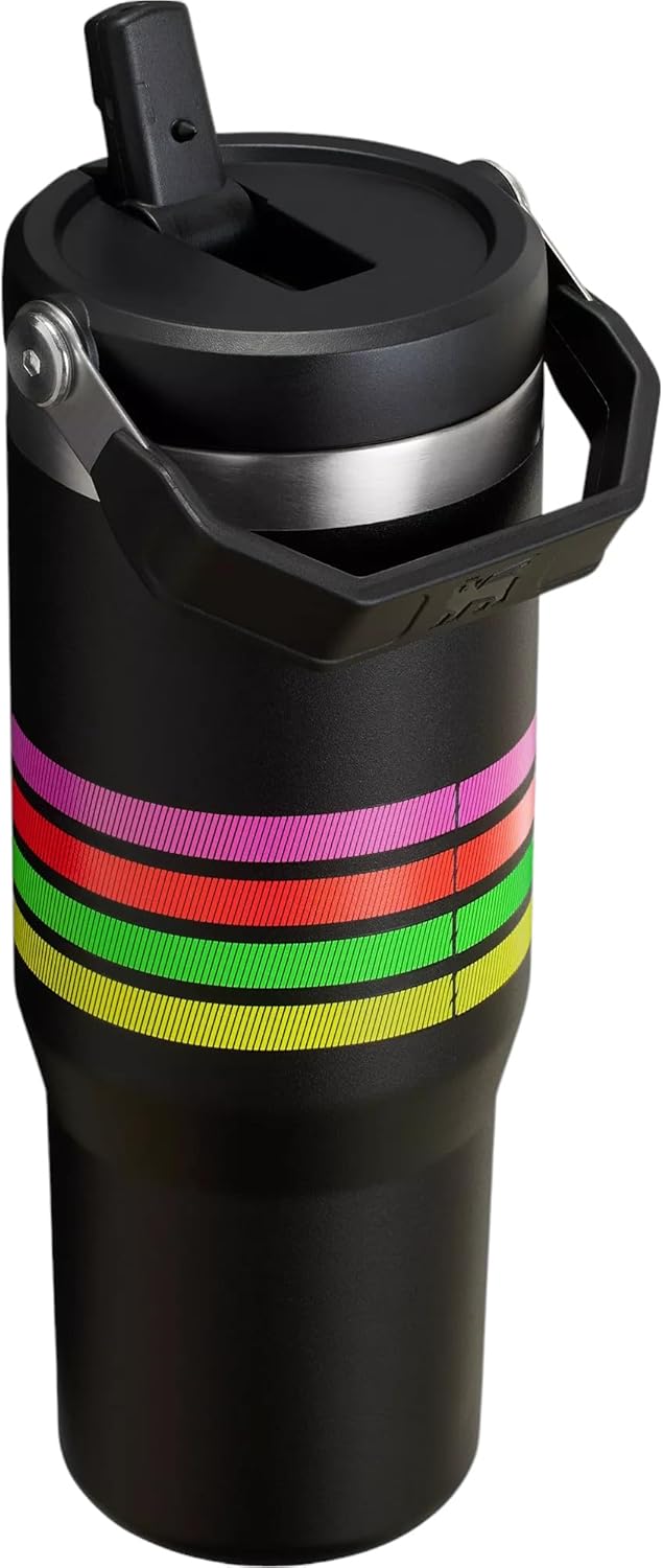 Stainless Steel IceFlow Flip Straw Tumbler (Neon Multi Mesh Stripe, 30 oz) Y38264