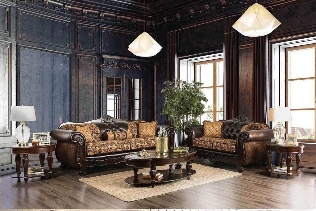 Tan Dark Brown Chenille Sofa and Loveseat X345