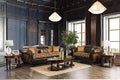 Tan Dark Brown Chenille Sofa and Loveseat X345