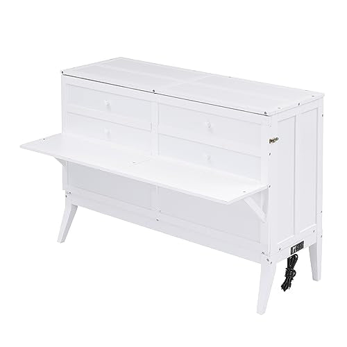 White Queen Size Murphy Bed with Bookcase I5350