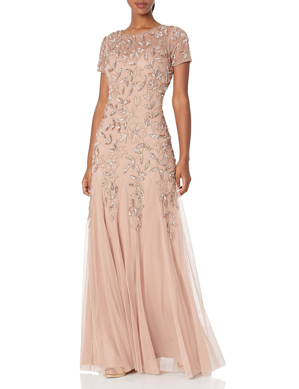 Floral-Beaded Gown - Rose Gold T272