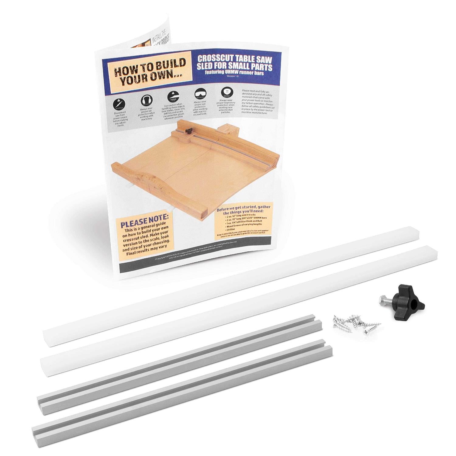 DIY Table Saw Crosscut Sled Kit with 2 UHMW Bars 2 Aluminum Tracks 1 Knob 1 Bolt P1764