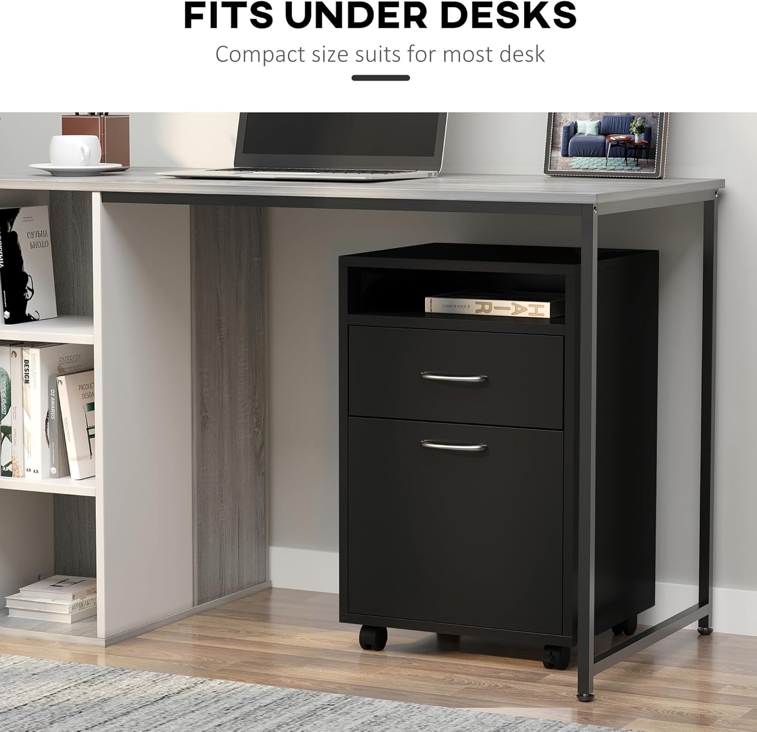 Black Mobile Storage Cabinet with Drawer and Castors X912