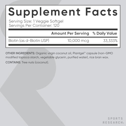 Vegan Biotin 10,000mcg with Coconut Oil, 120 Softgels B1669