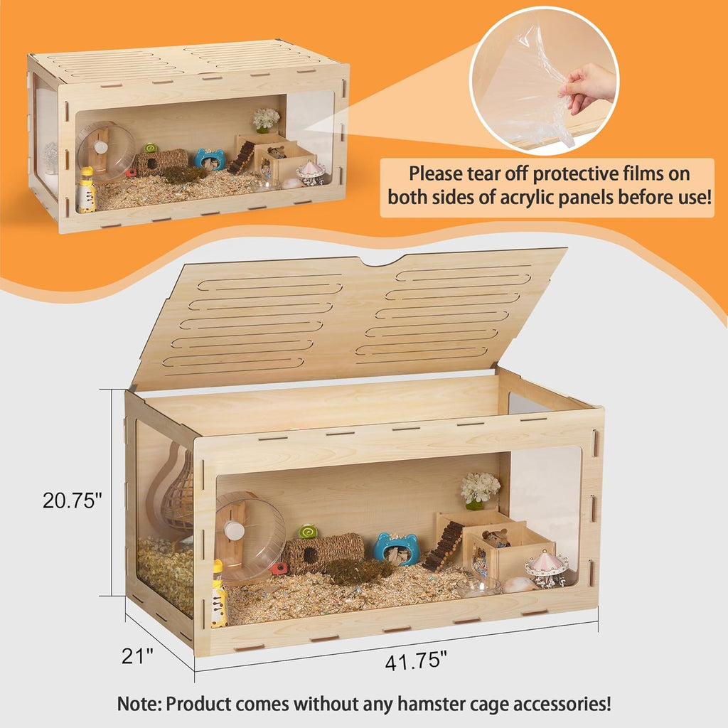 40" Large Wooden Hamster Cage with Acrylic Sheets H2853