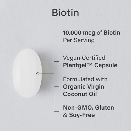 Vegan Biotin 10,000mcg with Coconut Oil, 120 Softgels B1669