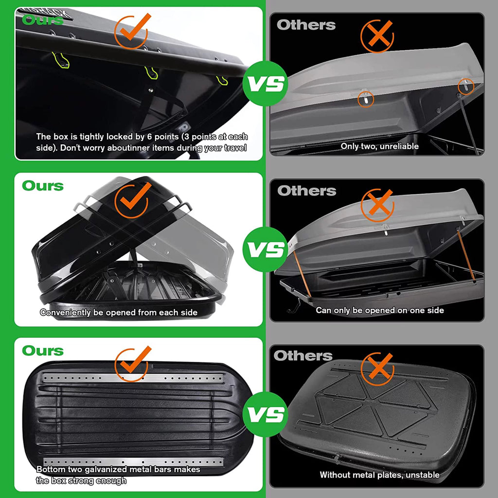 Large Hard Shell Rooftop Cargo Box, 62 x 31 x 15 Inches, 15 Cubic Feet, Black A868