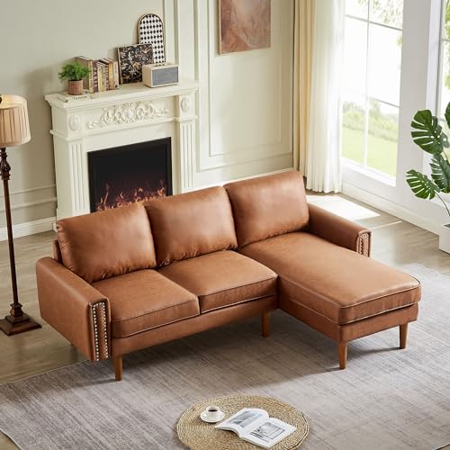 Brown Suede Fabric Convertible Sectional Sofa with Reversible Chaise P4200