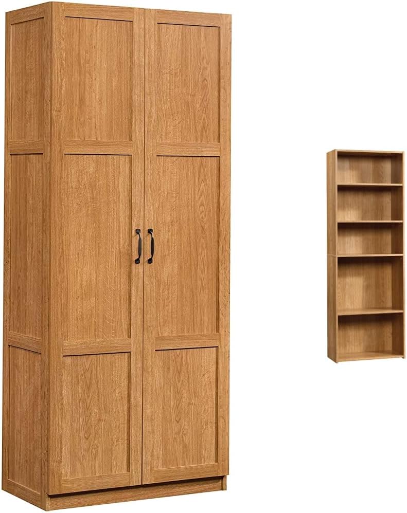 Highland Oak Pantry Cabinet and 5 Shelf Bookcase D171559