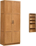 Highland Oak Pantry Cabinet and 5 Shelf Bookcase D171559