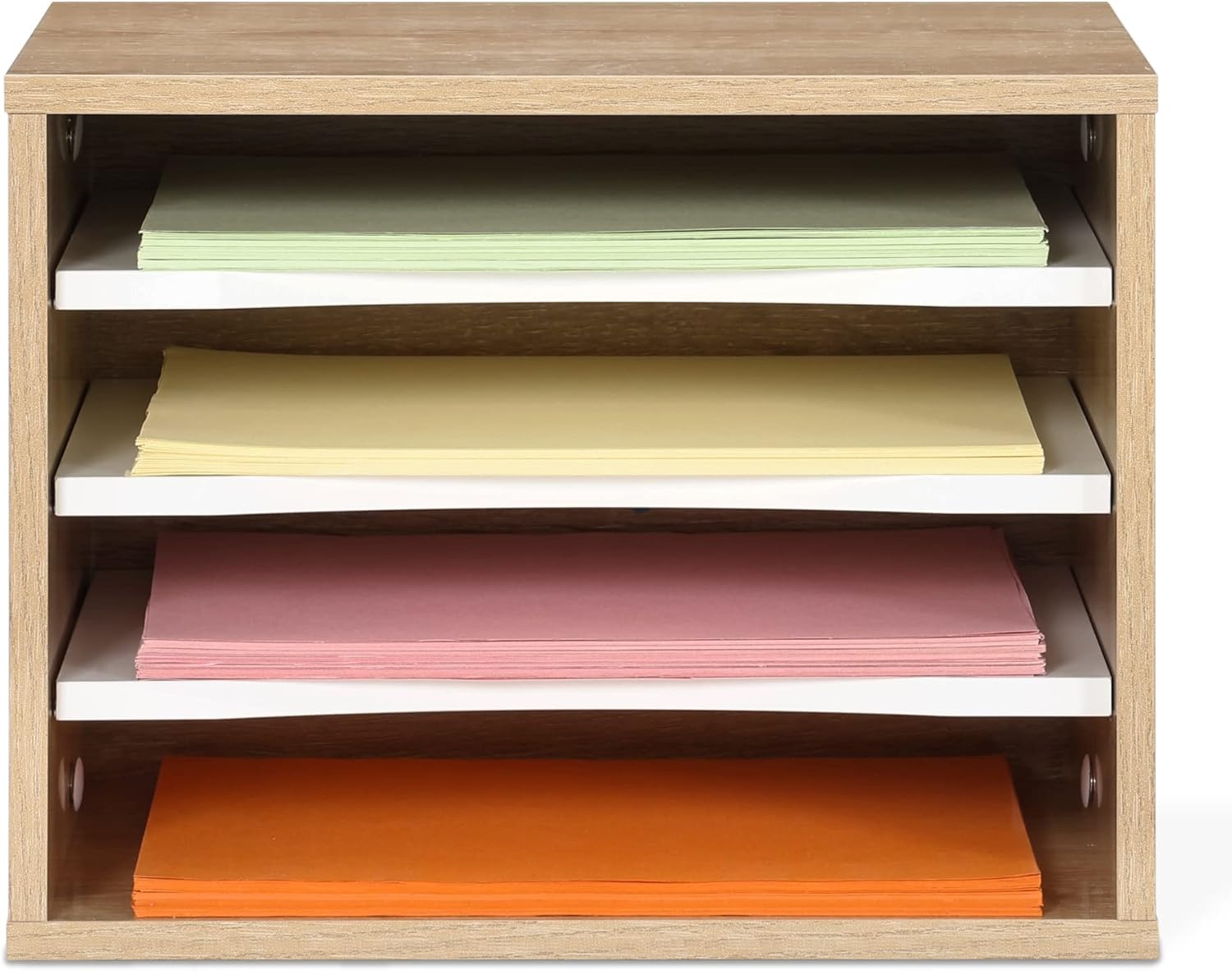 2-Tier Monitor Stand & 4-Tier Desk Paper Sorter Organizer, Light Wood V840