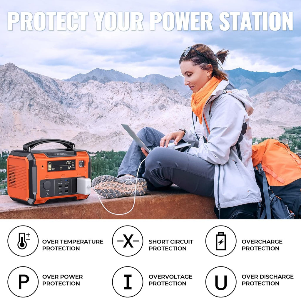 Portable Power Station 505Wh 500W Lithium Battery Pack with 110V AC Outlet SOS LED P693