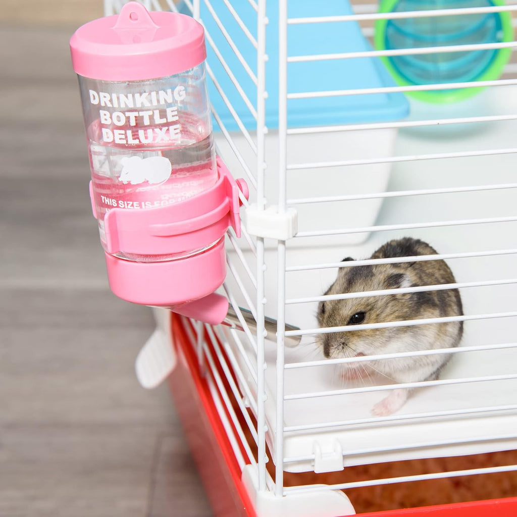 Large 2-Level Steel Hamster Cage with Tubes and Tunnels, Includes Exercise Wheel, Water Bottle, Food Dish, 23" x 14" x 14", Red I723