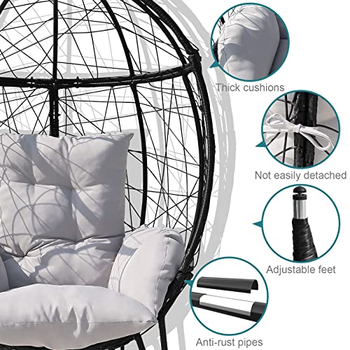 Black Wicker Egg Chair with Stand Cushion R880867