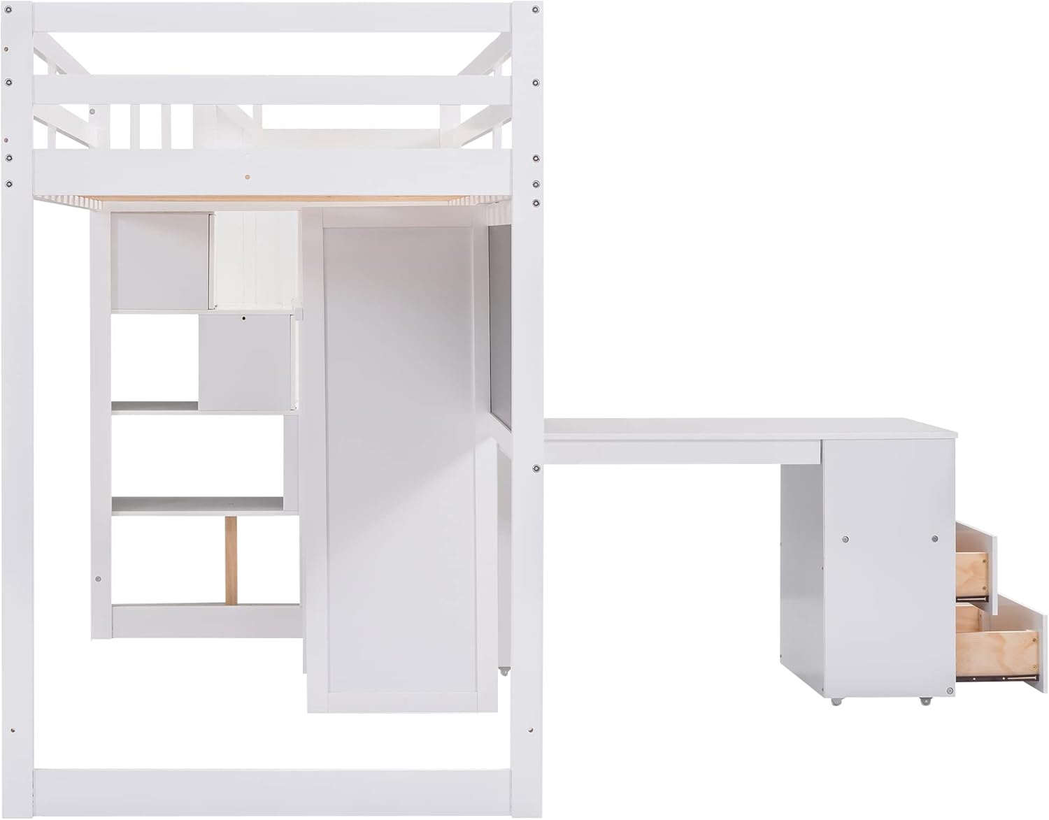 Twin Size Solid Wood Loft Bed with Stairs and Desk M3482