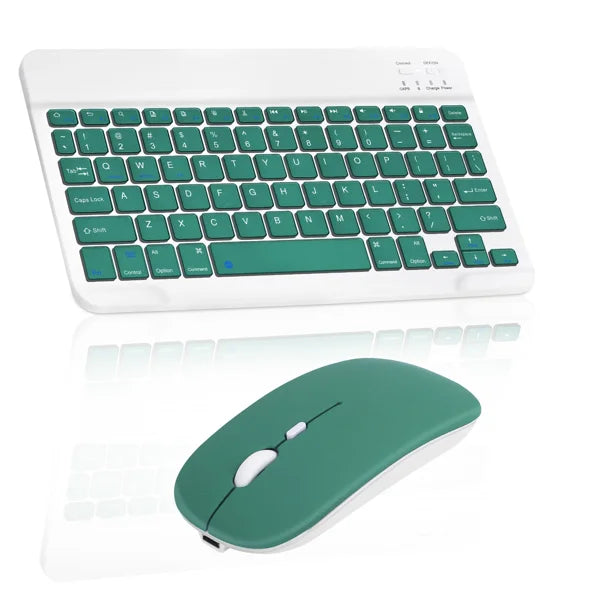 Rechargeable Bluetooth Keyboard and Mouse Combo Ultra Slim Full-Size Ergonomic Mouse - Jade Green Q16317