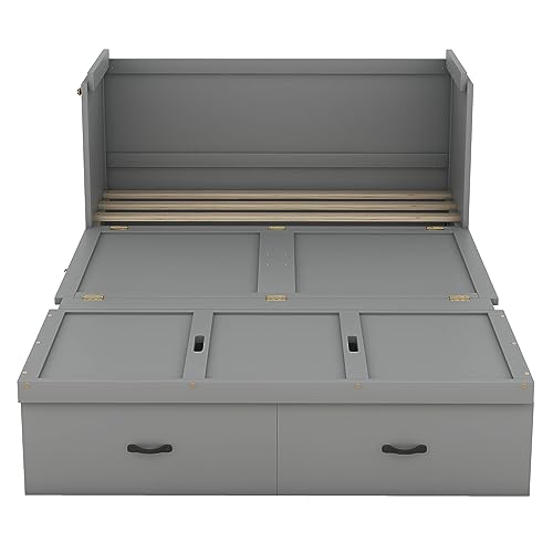 Gray Full Size Murphy Bed with Shelf and Charging Station J67325