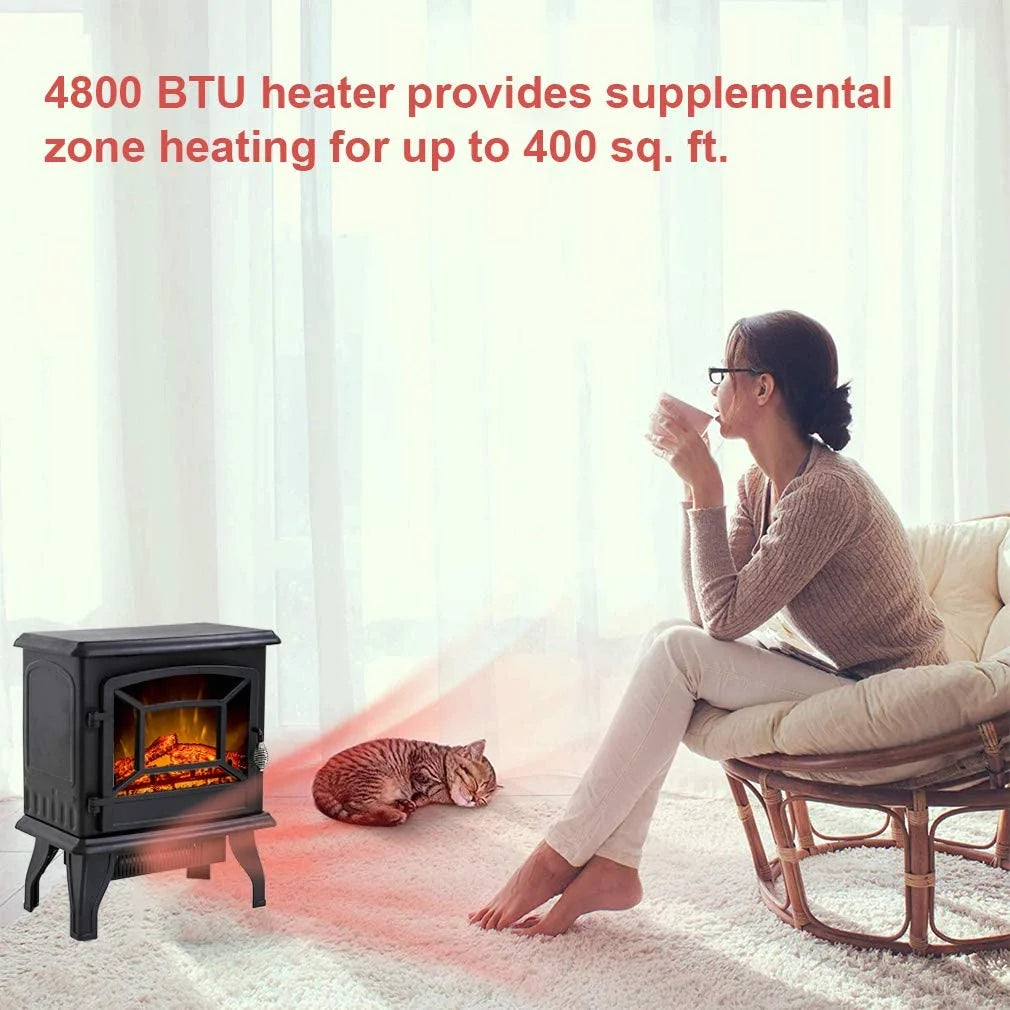 20" Electric Fireplace Heater Portable Indoor Freestanding 3D Flame Effect 1400W Black O32275