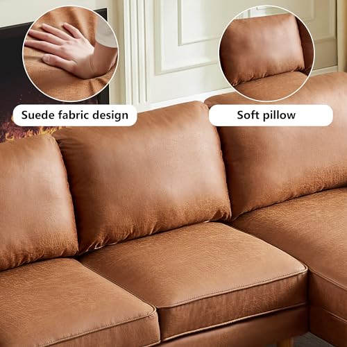 Brown Suede Fabric Convertible Sectional Sofa with Reversible Chaise P4200