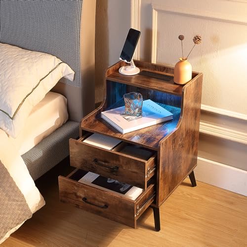Nightstands Set 2 with Drawers and Solid Wood Legs E18465