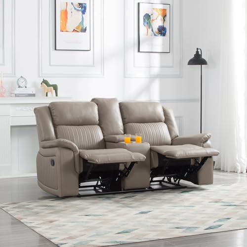 Double Recliner Sofa with Pillow Top Armrest and Storage O663