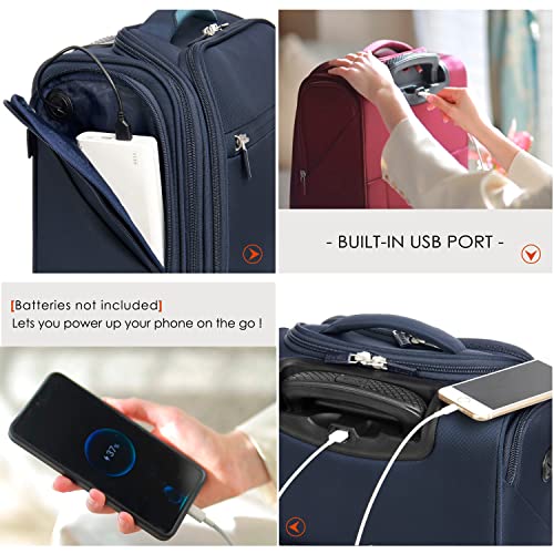 Carry On Underseat Luggage with Wheels & USB Port, Wheeled Spinner Bag, Lightweight Suitcase T935904