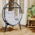Black Wicker Egg Chair with Stand Cushion R880867