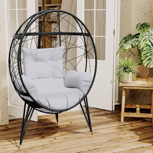 Black Wicker Egg Chair with Stand Cushion R880867