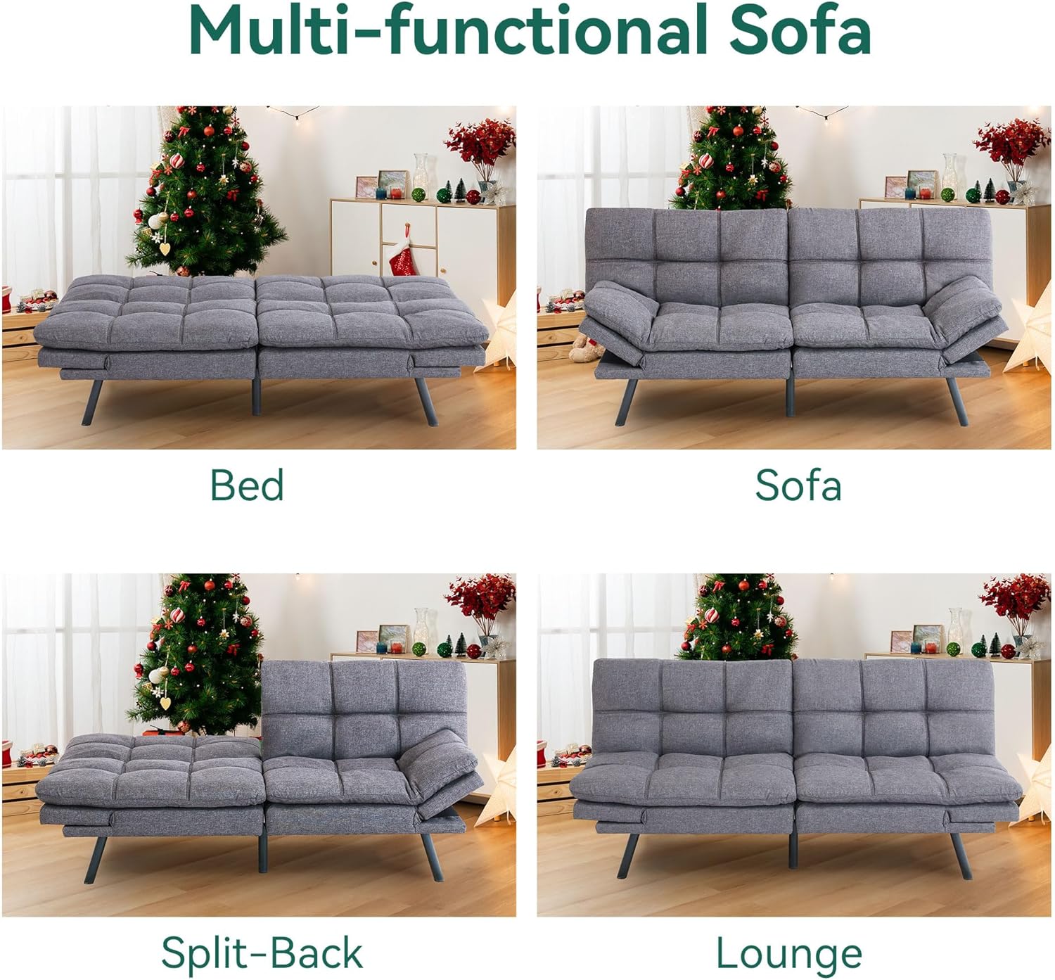 Gray Memory Foam Convertible Sofa Bed C545