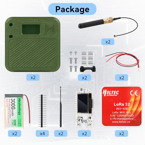 2 Pack ESP32 LoRa V3 Development Board with 915MHz Antennas + 3000mAh Battery + Meshtastic Case, ESP32-S3 SX1262 Integrated WiFi Bluetooth OLED Display for Arduino LoRaWAN IOT (Blue) D693347