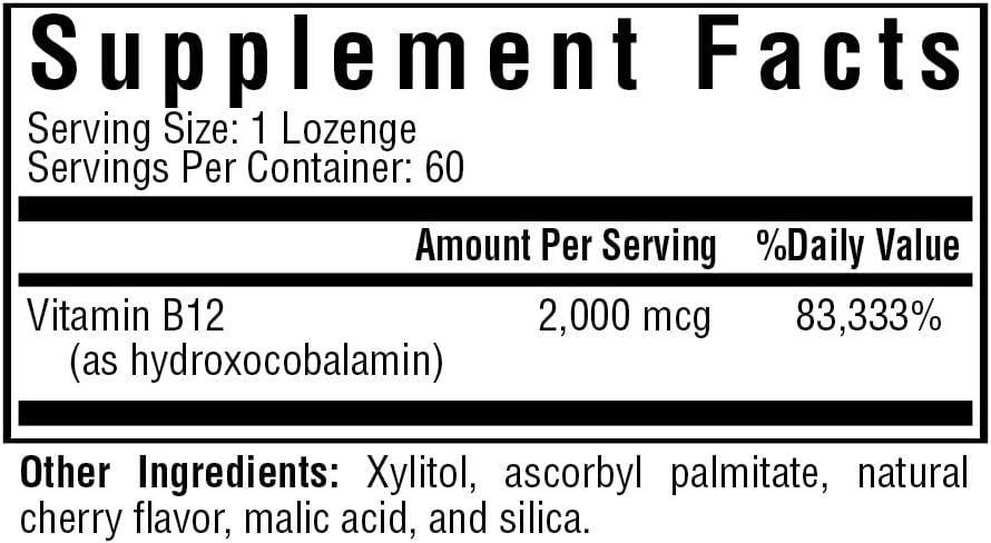 Vitamin B12 Supplement with Folate, 2000 mcg, 60 Lozenges D221598