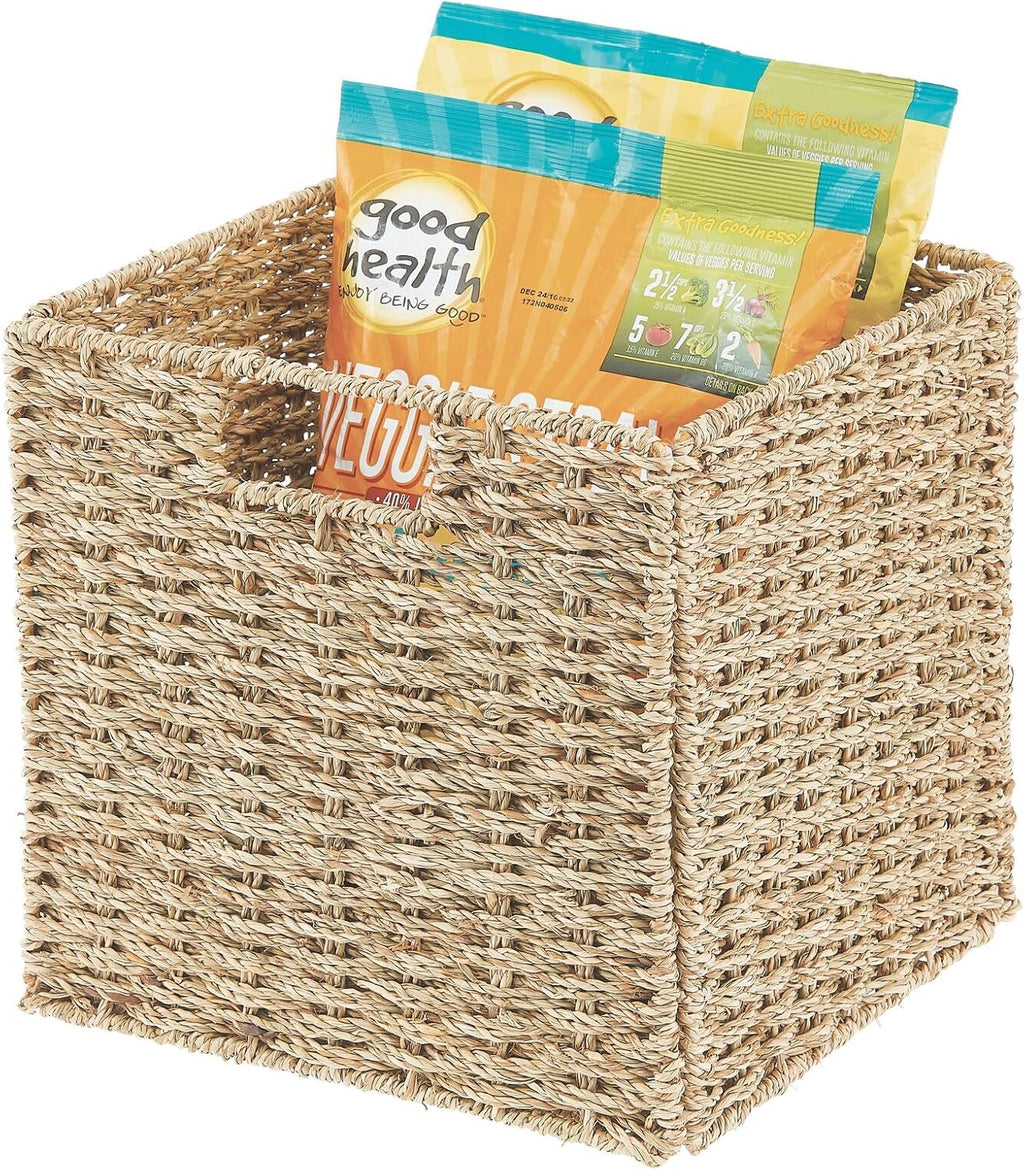 Seagrass Woven Cube Basket Organizer with Handles - 4 Pack - Natural/Tan V530