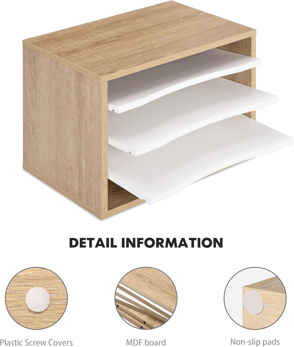 2-Tier Monitor Stand & 4-Tier Desk Paper Sorter Organizer, Light Wood V840