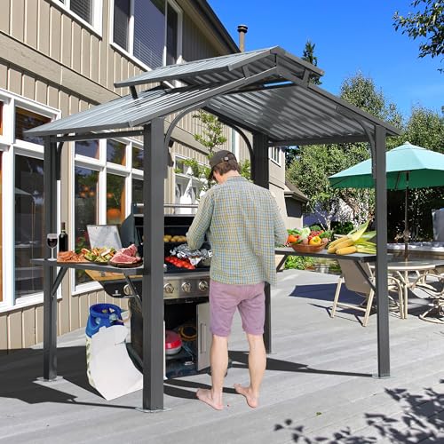 Brown Hardtop Grill Gazebo with 2 Side Shelves Y559