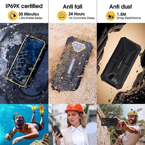 Black Rugged Smartphone, 12+64GB, 50MP Rear Camera, 6.52” Screen, 6320mAh M718