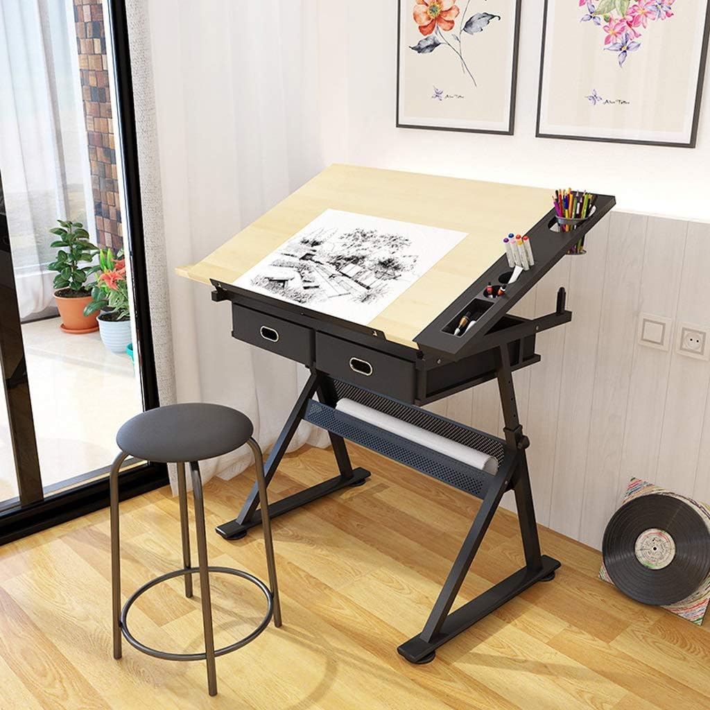 Maple Panel Height Adjustable Drafting Desk with Storage V819