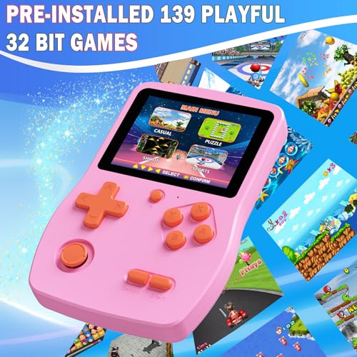 32 Bit Handheld Games with 139 Video Games 3.0 Inches IPS Screen Rechargeable Gaming Device (Blue) W133