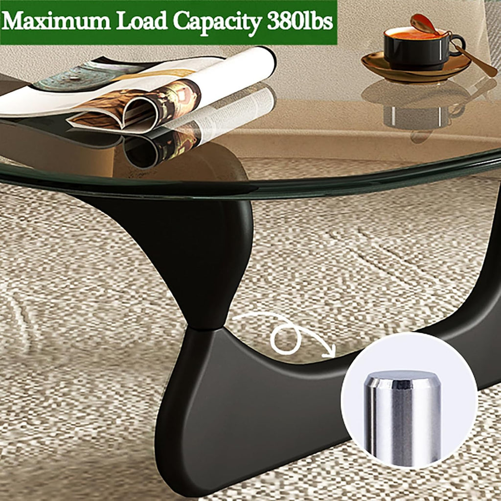 Glass Coffee Table with Solid Wood Base, Gray-Black Z9988