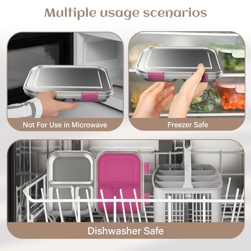 Pink 3 Compartments Leak Proof Stainless Steel Bento Lunch Box N1817