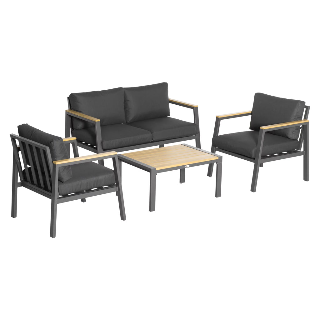 4 Piece Patio Furniture Set with 2 Armchairs, Loveseat Sofa, Center Coffee Table, Cushions, Dark Gray O752