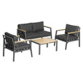 4 Piece Patio Furniture Set with 2 Armchairs, Loveseat Sofa, Center Coffee Table, Cushions, Dark Gray O752