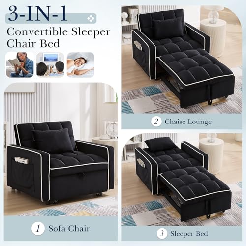 Beige Velvet Convertible Chair Bed O65436