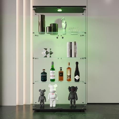 Black 4 Shelves Glass Display Cabinet with Light and Lock Z8177