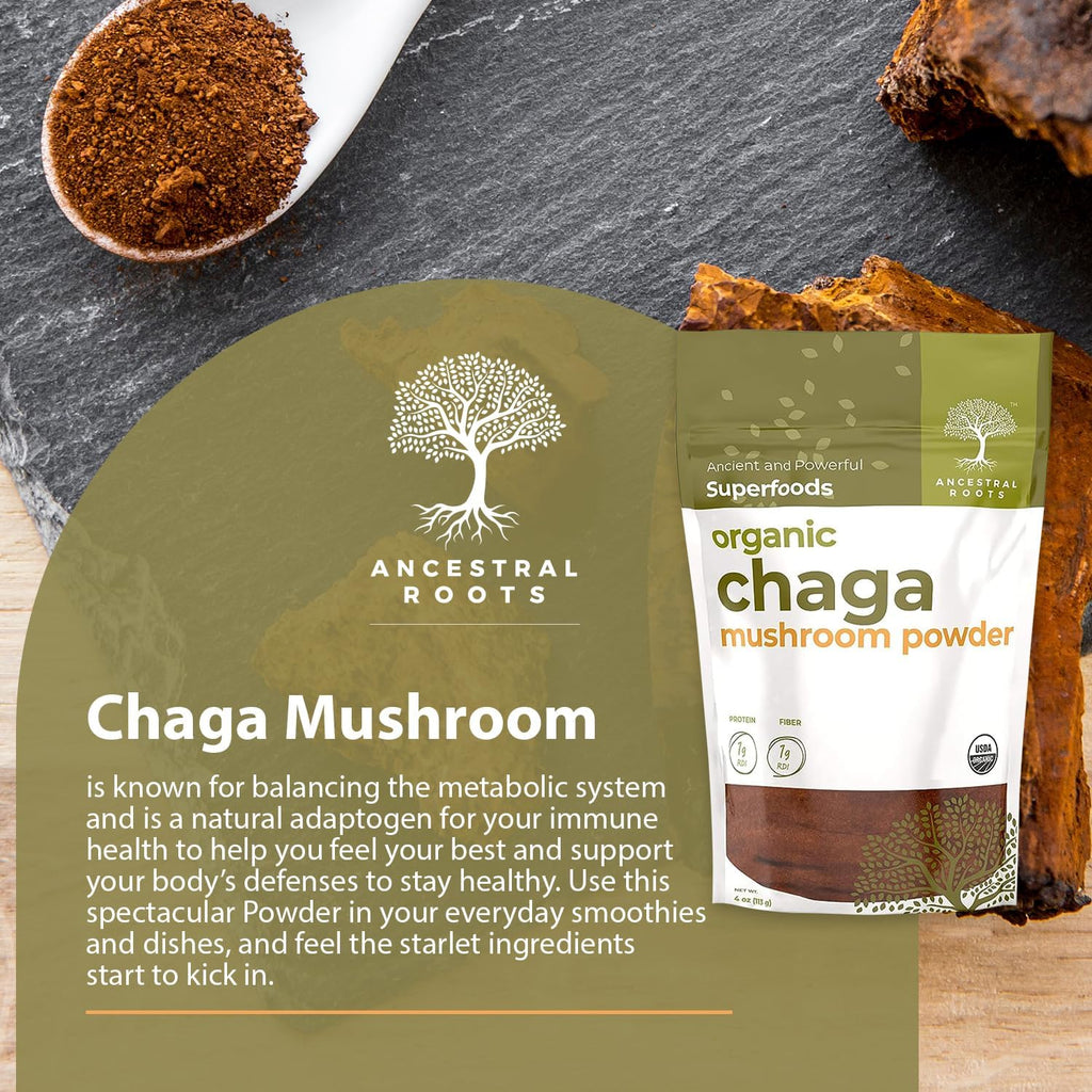 Organic Chaga Mushroom Powder, 4 oz, USDA Organic M201